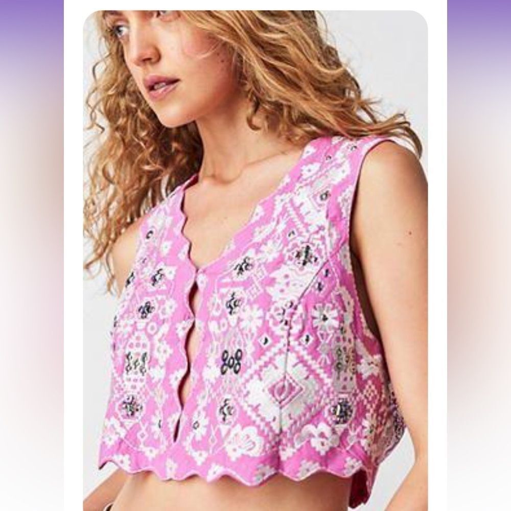 Free People Pink Marigold Vest with silver accents size Small